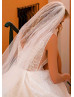 Plunging Neck Beaded Ivory Lace Tulle Slit Wedding Dress